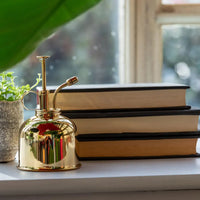 Arrosoir vintage en style or avec bec et poignée en laiton, probablement en matériau céramique ou métallique.